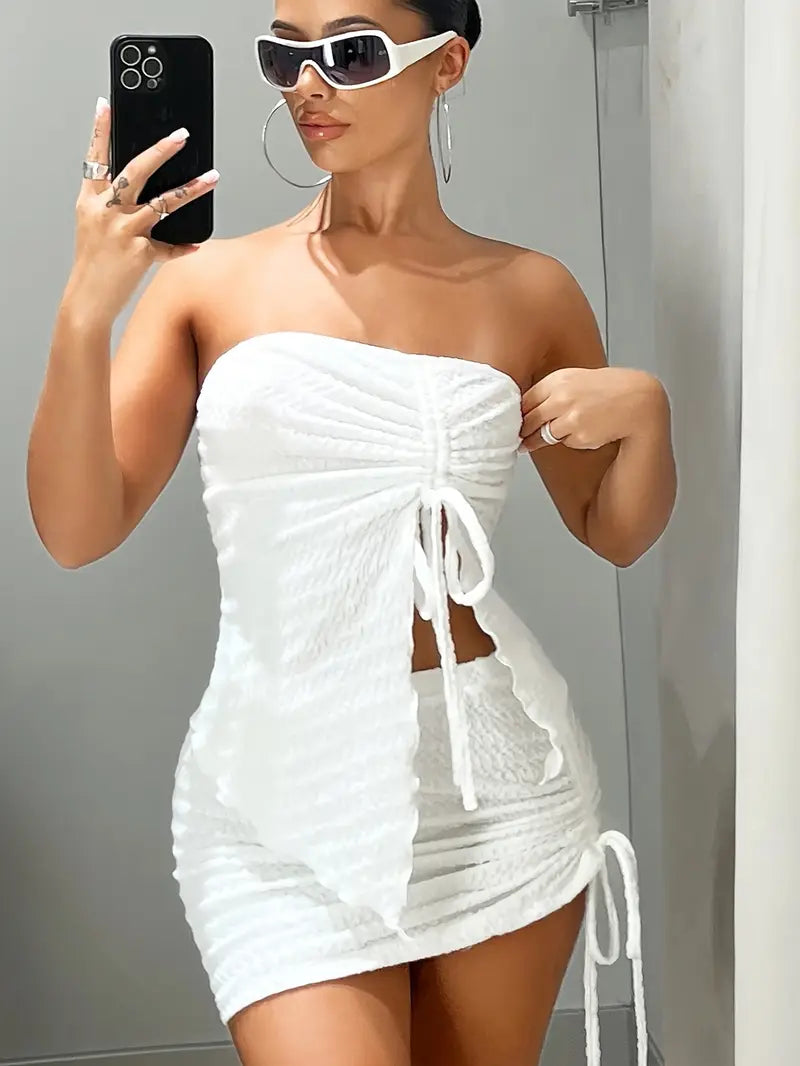 Robe Bandeau Froncée avec Détails Noués et Découpes