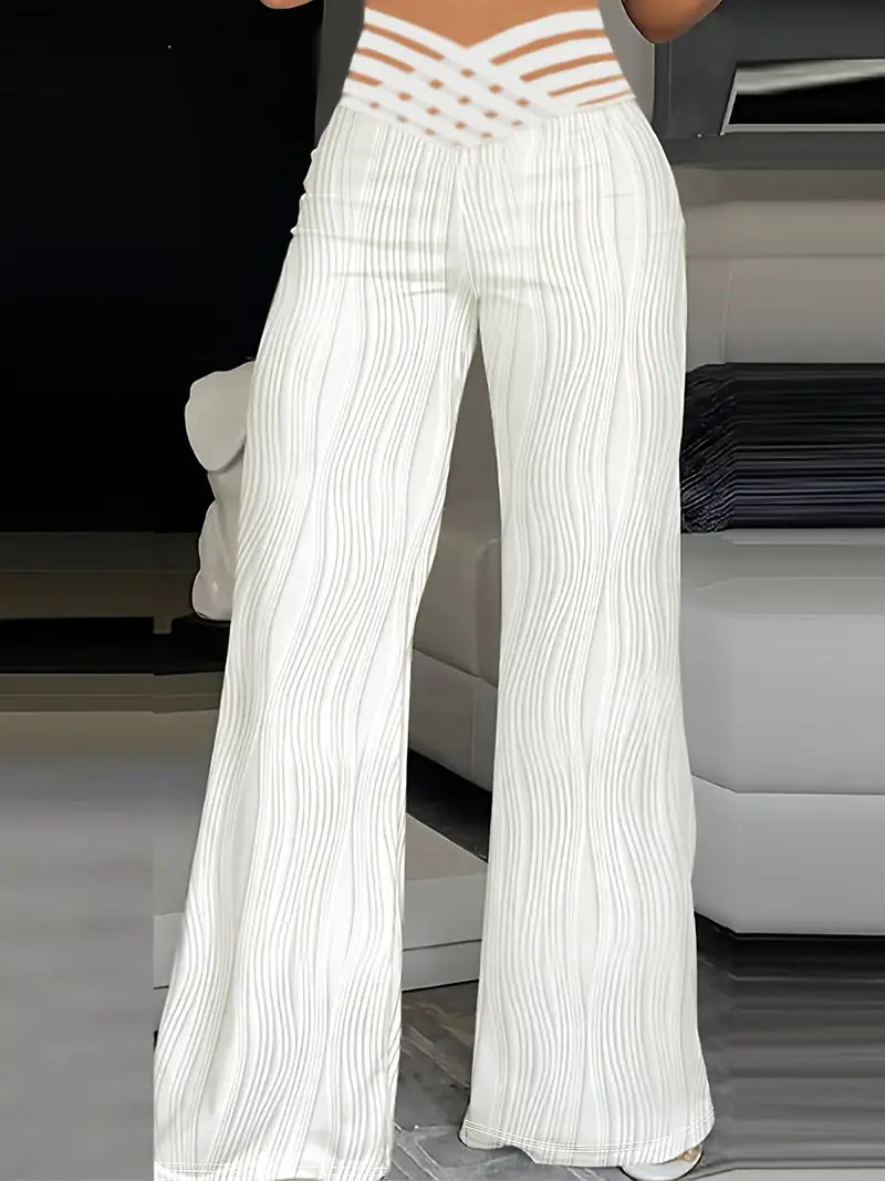 Pantalon Évasé Taille Haute à Détail Découpé