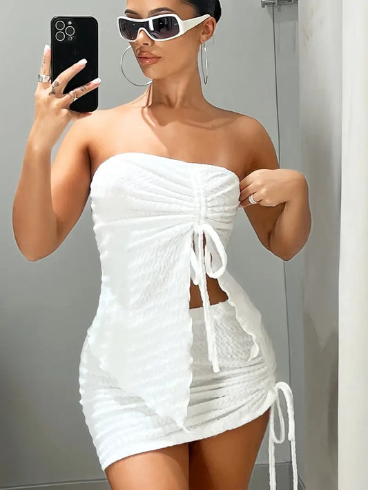 Robe Bandeau Froncée avec Détails Noués et Découpes